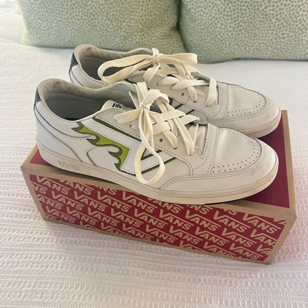 Vans White Sneakers with Green Accent